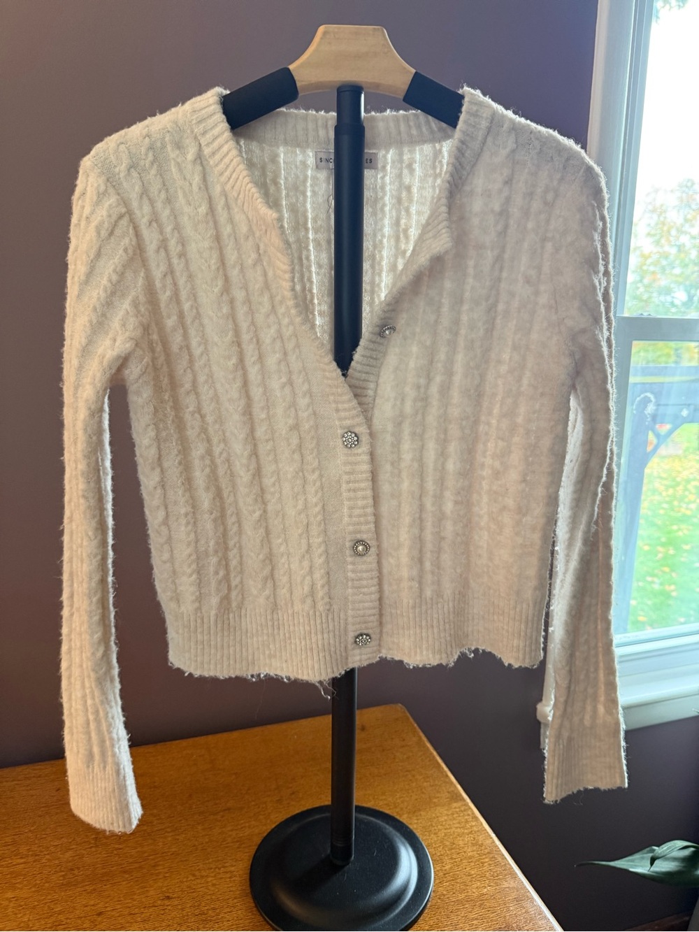 Sincerely Jules Cream Cable Knit Button-Front Cardigan
